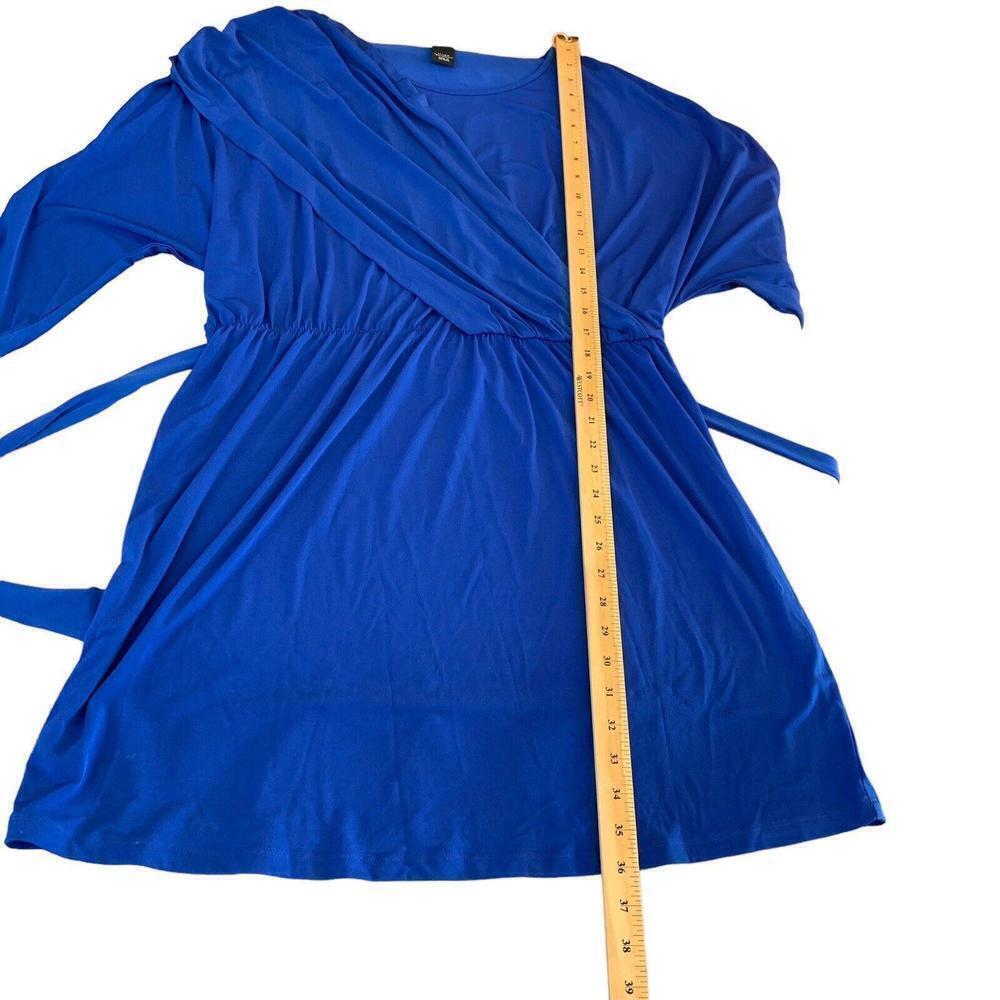 Lane Bryant Royal Blue Stretch V Neck Faux Wrap Waist Tie Knot LS Dress 14/16 - Picture 7 of 7